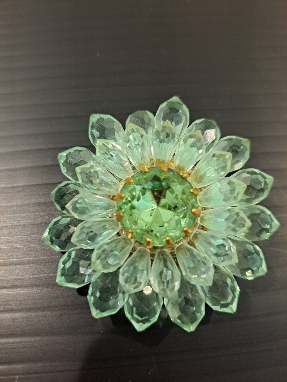 Vtg Western Germany Green Flower Brooch Pin EUC 3 tiered